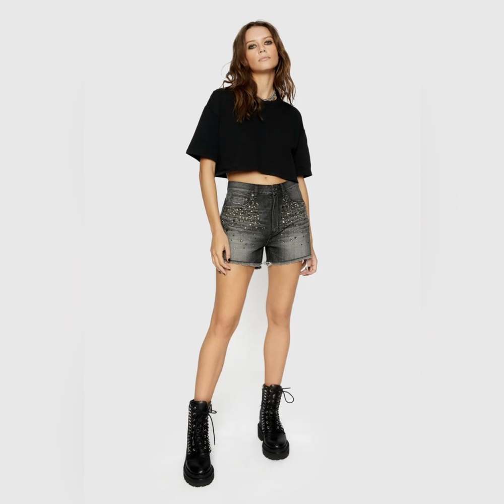 Rebecca Minkoff | NWT! Crystal embellished black demin shorts| size 25
